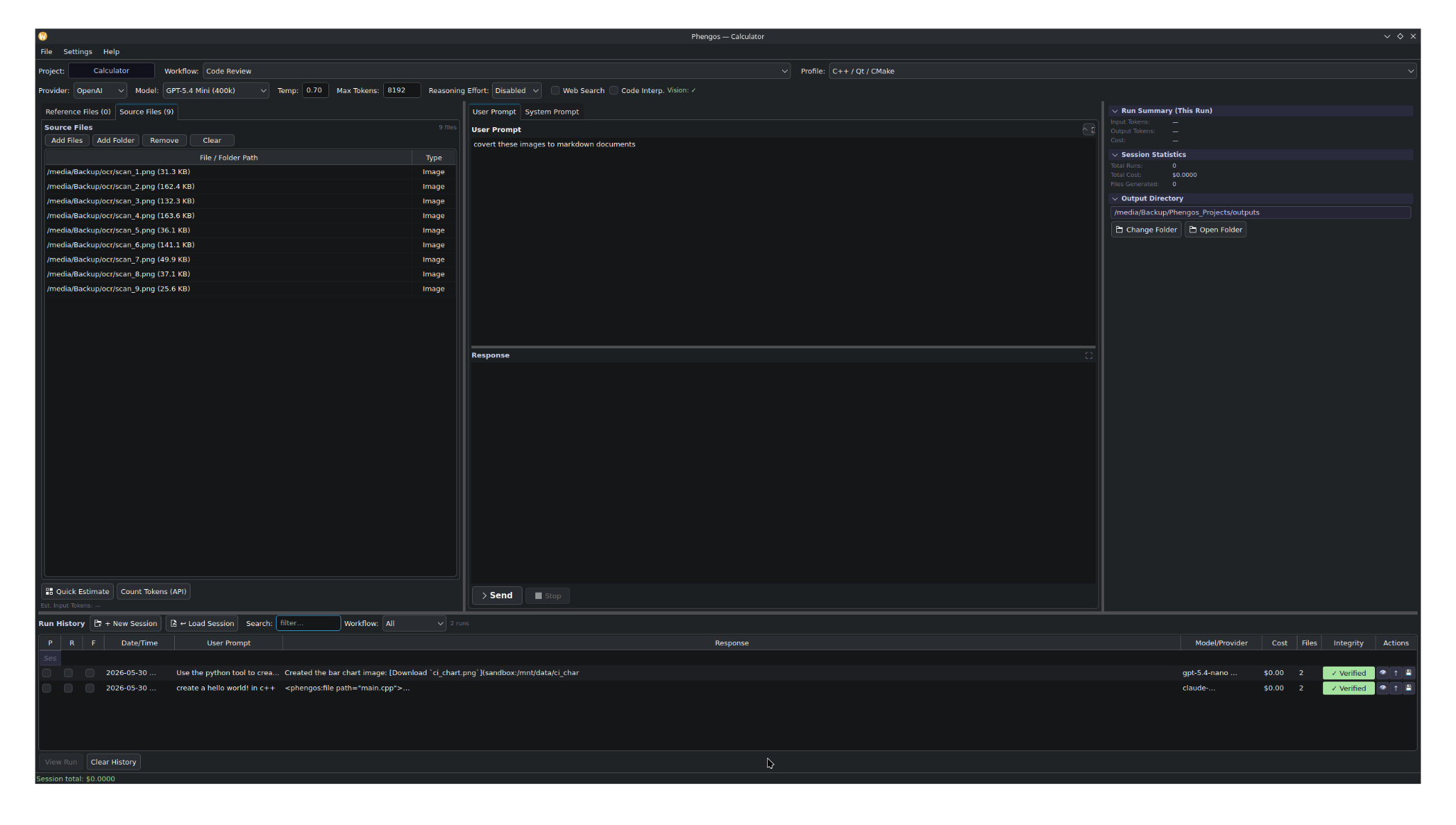 Image source files added to a Phengos project as model context