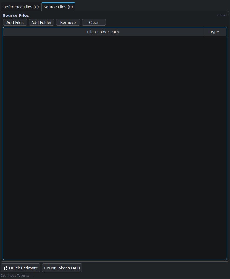 Source Files tab with Add Files Add Folder Remove and Clear controls