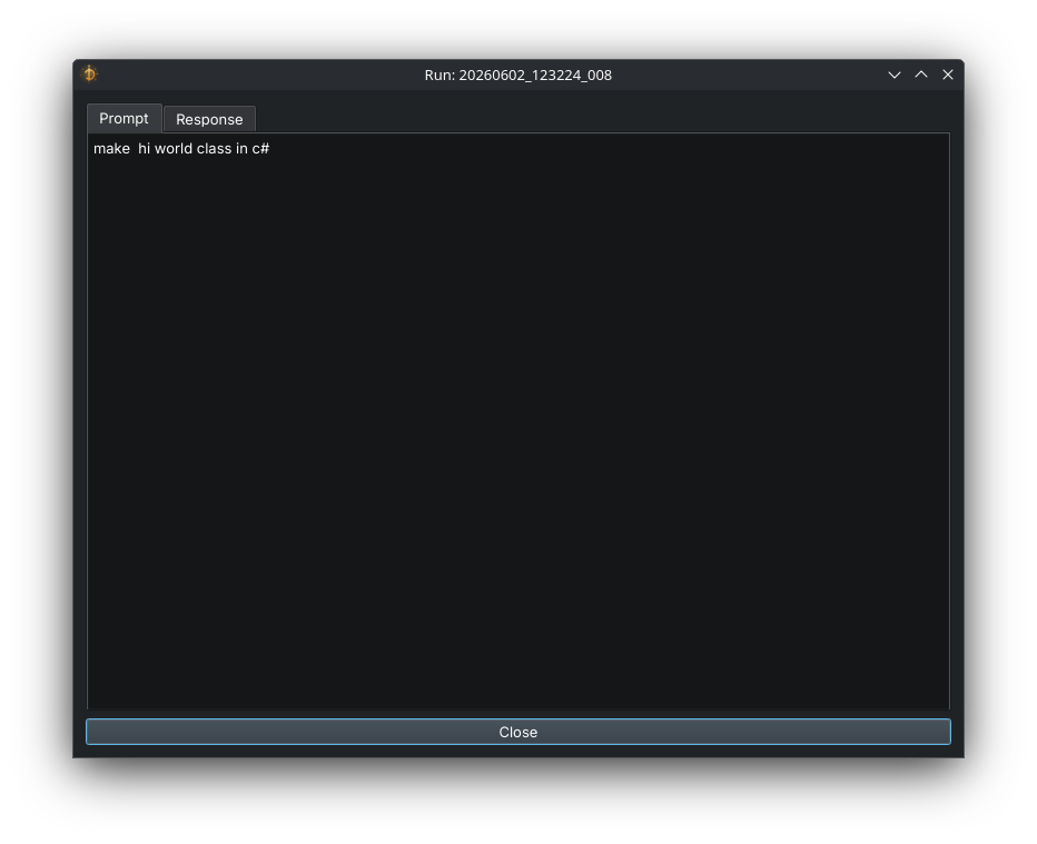 The run viewer showing the Prompt and Response tabs
