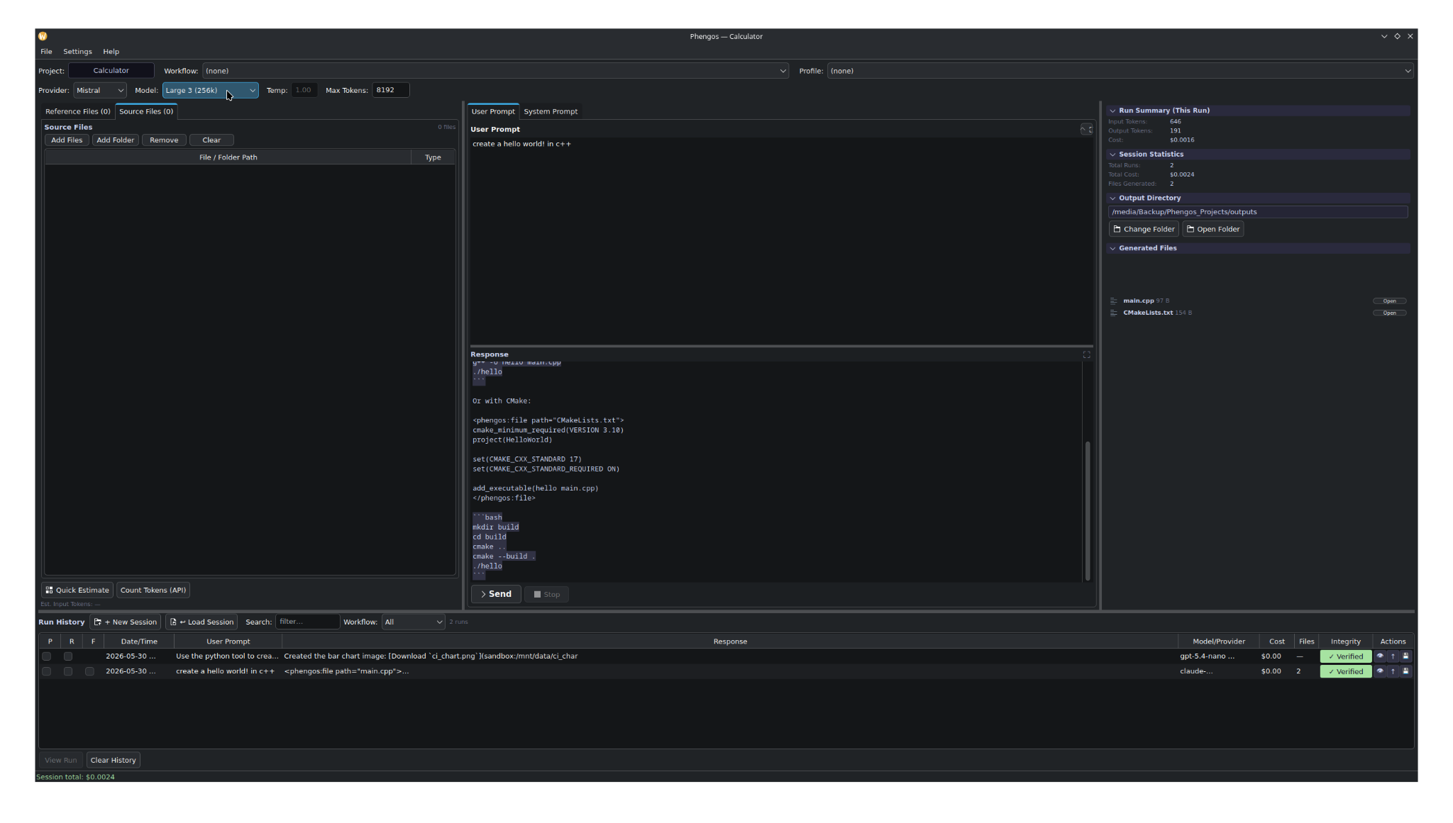 Generated code files in a Phengos project
